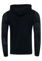 Exklusiver Herren Kapuzen-Pullover Oil-Washed Hoodie mit Knopfleiste und Sea-Print Sweater 19128 Schwarz