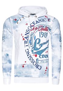 Felpa con cappuccio esclusiva da uomo, felpa con cappuccio lavata a olio con patta abbottonata e maglione con stampa marina 19128 bianco