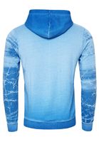 Sudadera moderna con capucha para hombre, con efecto lavado al aceite y botones decorativos, modelo 19129, color azul.