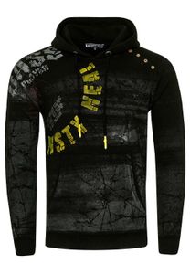 Modern men's hooded sweatshirt, oil-washed hoodie with decorative button placket, sweatshirt 19129, black