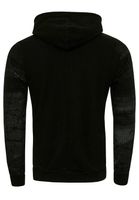 Modern men's hooded sweatshirt, oil-washed hoodie with decorative button placket, sweatshirt 19129, black