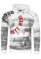 Modern men's hooded sweatshirt, oil-washed hoodie with decorative button placket, sweatshirt 19129, white