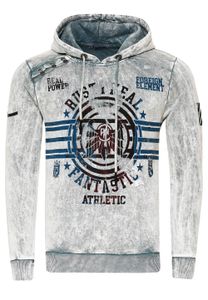 Striking men's hooded pullover, oil-washed hoodie with vintage prints and button detail, sweater 19130 grey