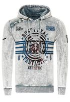 Striking men's hooded pullover, oil-washed hoodie with vintage prints and button detail, sweater 19130 grey