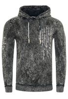 Modern men's hooded pullover, oil-washed hoodie with quilted pattern and lettering prints, sweater 19131 anthracite