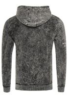 Modern men's hooded pullover, oil-washed hoodie with quilted pattern and lettering prints, sweater 19131 anthracite