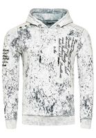 Modern men's hooded pullover, oil-washed hoodie with quilted pattern and lettering prints, sweater 19131, white