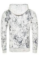 Modern men's hooded pullover, oil-washed hoodie with quilted pattern and lettering prints, sweater 19131, white
