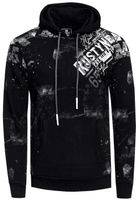 Stylish men's hooded sweatshirt with all-over graphic print, hoodie with kangaroo pocket, sweater 19134, black