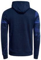 Men's sporty hooded sweatshirt with vintage prints and kangaroo pocket, navy blue, 19135