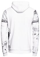 Men's sporty hooded sweatshirt with vintage prints and kangaroo pocket, white, 19135