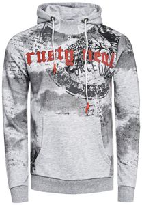 Felpa con cappuccio da uomo moderna con stampa grafica accattivante, felpa con cappuccio a collo alto, maglione 19136 Grigio