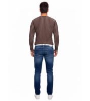 Modern men's knit sweater with striped pattern, slim fit, V-neck sweater 3174 brown