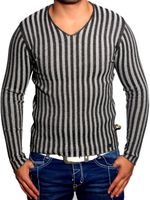 Modern men's knit sweater with striped pattern, slim fit, V-neck sweater 3174 Grey