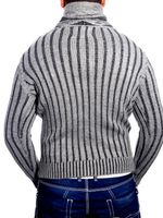 Stylish men's knitted sweater, cable knit pattern, stand-up collar sweater 3176 anthracite