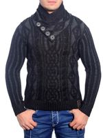 Stylish men's knitted sweater, cable knit pattern, stand-up collar sweater 3176 Black