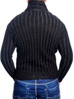 Stylish men's knitted sweater, cable knit pattern, stand-up collar sweater 3176 Black