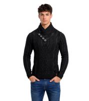 Stylish men's knitted sweater, cable knit pattern, stand-up collar sweater 3176 Black