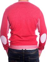 Modern men's knit sweater, check pattern, textured knit, crew neck sweater 3178 Red