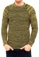 Urban Men's Fine Knit Crew Neck Sweater Biker Knitwear Streetwear 6240 Yellow