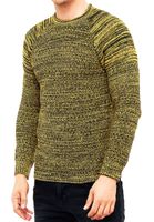 Urban Men's Fine Knit Crew Neck Sweater Biker Knitwear Streetwear 6240 Yellow
