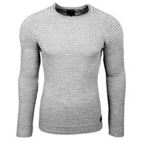 Urban Men's Fine Knit Crew Neck Sweater Biker Knitwear Streetwear 6240 Grey