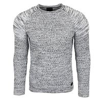Urban Men's Fine Knit Crew Neck Sweater Biker Knitwear Streetwear 6240 Black/White