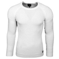 Urban Men's Fine Knit Crew Neck Sweater Biker Knitwear Streetwear 6240 White