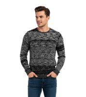 Versatile men's crew neck pullover with polka dot pattern, knit sweater 6245 Black