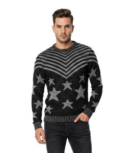Modischer Herren Rundhals-Pullover im "USA Stars & Stripes"-Design Strick-Sweater 6263 Schwarz