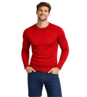 Pull en maille élégant pour homme, style motard, coupe ajustée, col rond, rouge 6269