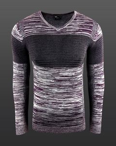 Moderner Herren Strick-Pullover im Colorblock Slim Fit V-Ausschnitt Sweater 6285 Bordeaux/Braun