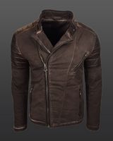 Blouson de motard tendance pour homme, aspect délavé avec manches en similicuir, coupe ajustée, idéal pour la mi-saison, marron 8840
