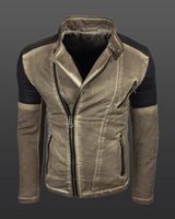 Chaqueta de motorista de moda para hombre, aspecto lavado con mangas de piel sintética, chaqueta de transición de corte entallado 8840 Camel
