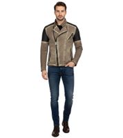 Chaqueta de motorista de moda para hombre, aspecto lavado con mangas de piel sintética, chaqueta de transición de corte entallado 8840 Camel