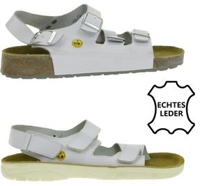 Slip-resistant hsm men's work sandals, ESD-compatible, genuine leather shoes with SRC protection class, clogs, professional shoes, factory second-hand, B-grade, medical shoes, white