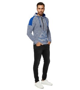 Modern Men's Knit Sweater Hooded Pullover Chunky Knit Hoodie Knit Jacket 13290 Sax-Blue