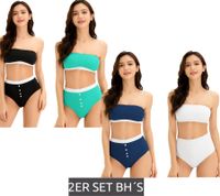 2-Pack Women's Bandeau Bras, Strapless, Organic Cotton, Wire-Free, Black/Turquoise or Dark Blue/White