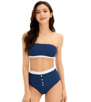 2-Pack Women's Bandeau Bras, Strapless, Organic Cotton, Wire-Free, Black/Turquoise or Dark Blue/White