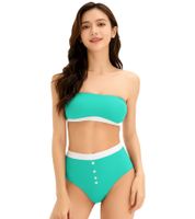2-Pack Women's Bandeau Bras, Strapless, Organic Cotton, Wire-Free, Black/Turquoise or Dark Blue/White