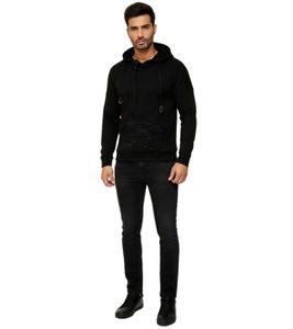 Maglione con cappuccio in maglia da uomo moderno, pullover in maglia grossa, giacca in maglia 13290 Nero