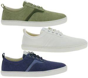 Sustainable GROUNDIES La Paz Barefoot Shoes for Men - Low-Top Sneakers with TrueSense Sole - Canvas Lace-Up Shoes GND-230264 - White, Khaki, or Blue