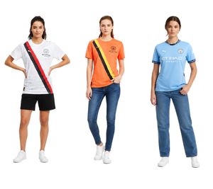 Camiseta oficial de manga larga o corta de PUMA Manchester City para mujer, fabricada en material sostenible, disponible en blanco, naranja, azul, rojo, gris o marrón.
