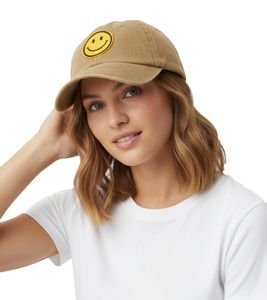 Cheeky ZWILLINGSHERZ Smiley Classic Baseball Cap with Smiley Patch, Cotton Cap, Adjustable Brim, 4603M K258209 Khaki