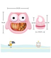 Non-slip Brunoko Silicone Baby Plate 2-in-1 Baby Plate Set with Bib and Catch Tray, BPA-free, Pink
