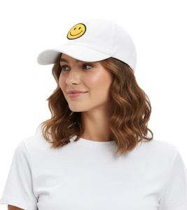 Cheeky ZWILLINGSHERZ Smiley Classic Baseball Cap with Smiley Patch, Cotton Cap, Adjustable Brim, 4603M K258209 White