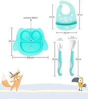 Rutschfestes Brunoko Silikon-Babyteller 3-in-1 Baby-Tellerset + Babylöffel + Lätzchen mit Auffangschale aus Silikon BPA-frei Rosa oder Mint-Grün