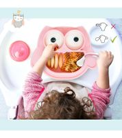 Rutschfestes Brunoko Silikon-Babyteller 3-in-1 Baby-Tellerset + Babylöffel + Lätzchen mit Auffangschale aus Silikon BPA-frei Rosa oder Mint-Grün