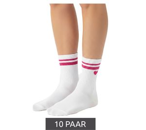 Lot de 10 paires de chaussettes de tennis confortables pour femme, motif cœur brodé, en coton, référence 4603S K248141, coloris blanc/rose