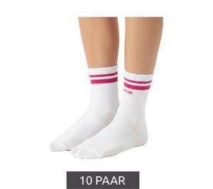 Lot de 10 paires de chaussettes de tennis confortables ZWILLINGSHERZ pour femme, avec broderie MOIN, chaussettes de tous les jours, en coton, référence 4603S K248142, blanc/rose